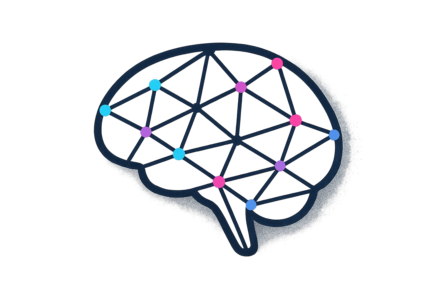 Neural network brain with turquoise and pink brush stroke